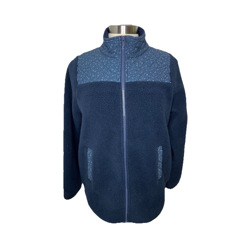 Madewell Quilted Full Zip Fleece Jacket Women's Small Blue Floral Cottage Core